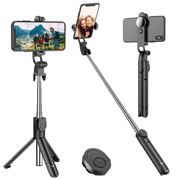 3 in 1 Extendable Handheld Selfie Stick with Bluetooth Wireless Remote for iPhone 11/11 Pro/X/XR/XS/8/8 P/7/Galaxy S10/S9/S8 etc Selfie Stick Tripod Black 
