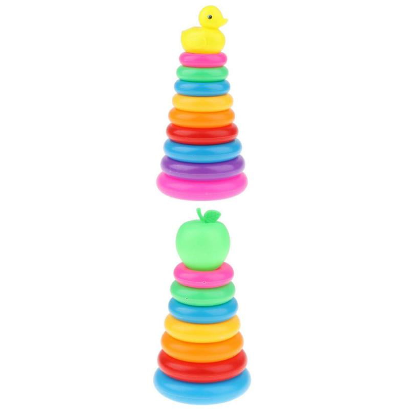 Green Apple with Rainbow Color Stacking Rings Kids Baby Bath Toy Xmas Gift 
