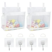 DODAMOUR 2 Pack Mesh Bath Toy Organizer with Hooks, Bottom Zipper Storage Bag for Bathtub (White)