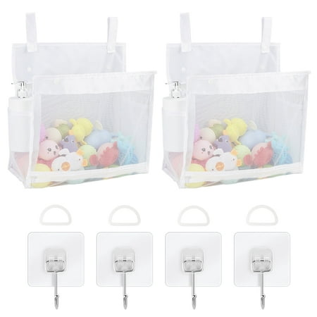 DODAMOUR 2 Pack Mesh Bath Toy Organizer with Hooks, Bottom Zipper Storage Bag for Bathtub (White)
