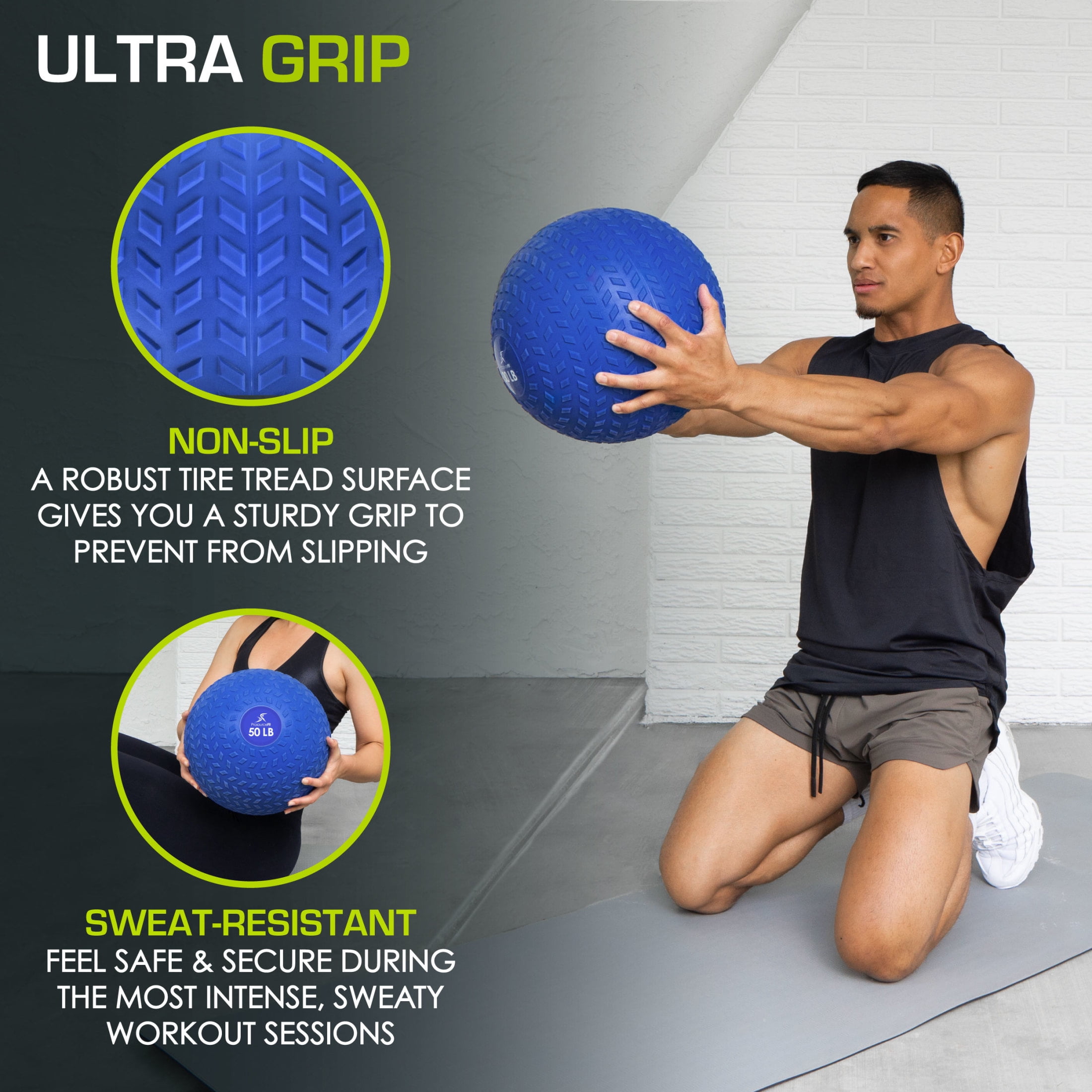 ProsourceFit Tread Slam Medicine Balls w/ Ultra Grip for Weighted Workouts, 50 lb