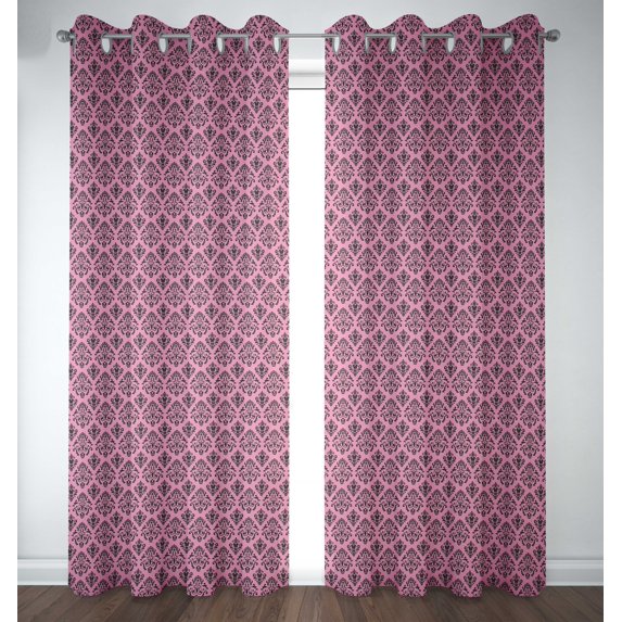 S4sassy Cotton Duck Flourish Damask Pink Double Panel Eyelet Living Room Door Curtains- 54x84 Inches