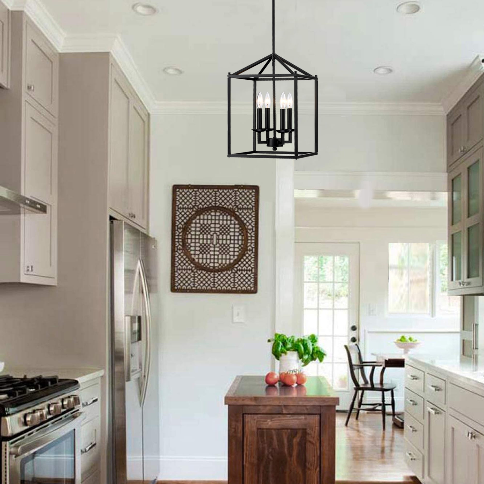 4-Light Pendant Light Kithen Island Matte Black Ceiling Mount Light Fixture for for Bedroom, Dining Room, Living Room, Dining Table, Bars