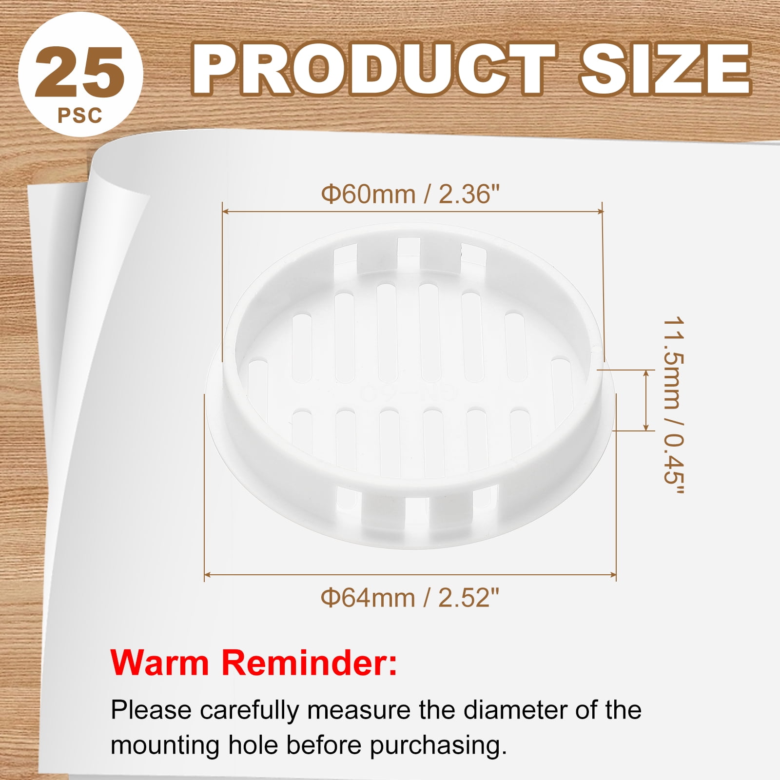 Uxcell 25pcs Round Cabinet Vent 2.36" (60mm Openings) Plastic Circular Soffit Exhaust Vent Soffit Louver Vent Mesh Hole for Bathroom Home Office Kitchen Cabinet Wardrobe, White