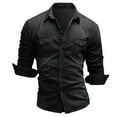 thumbnail image 2 of Men Denim Long-Sleeve Beefy Button Basic Solid Blouse Tee Shirt Top, 2 of 3