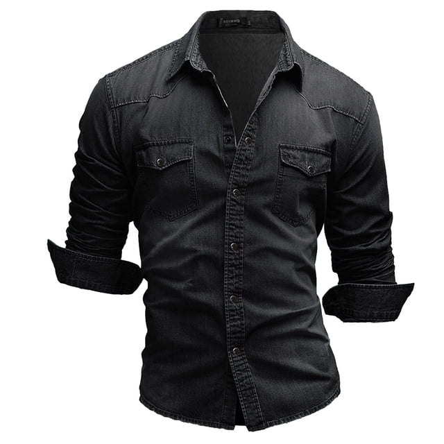 Homme Denim à Manches Longues Robuste à Boutons Basique Uni Blouse T-Shirt Haut
