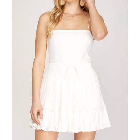 SHE + SKY Pleated Satin Mini Skirt