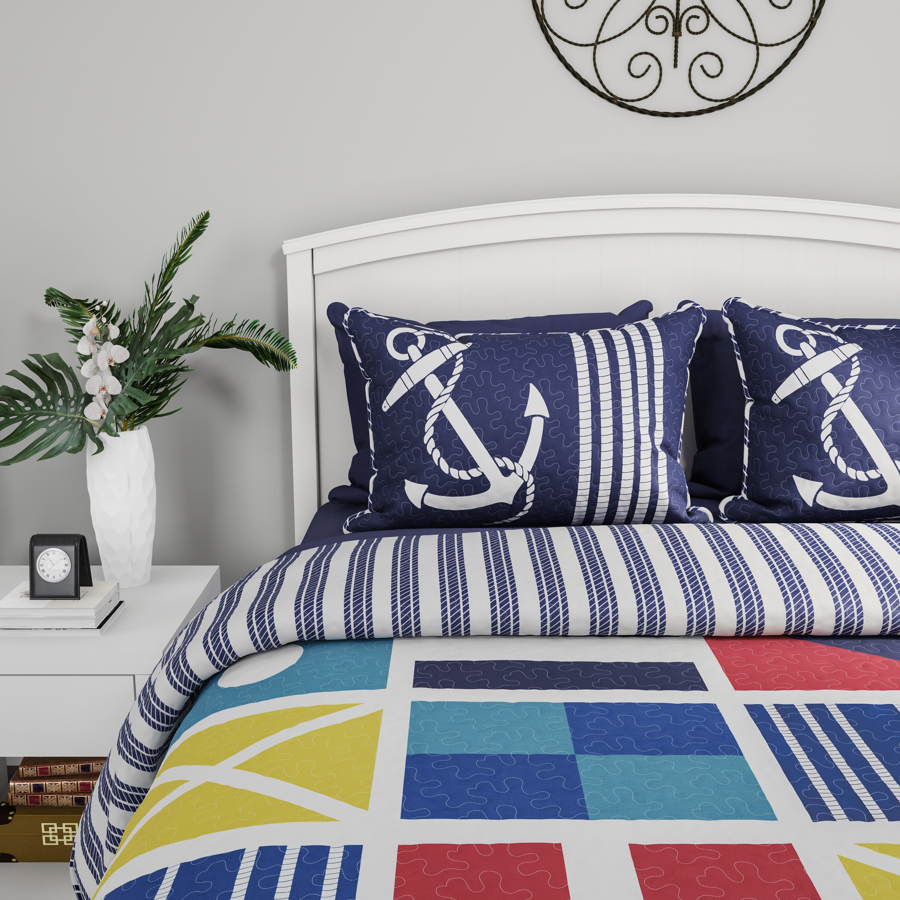 Somerset Home Twin Nautical Bedding Set with Coastal Bed Spread and Sham