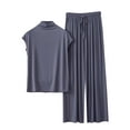 thumbnail image 2 of Wancir Women's Modal Lounge Set Round Neck Top & Wide-Leg Pants, 2 of 3