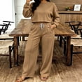 thumbnail image 5 of fheaev Sweatsuits Sets for Women Fleece Lined Crewneck Cropped Elastic Waist Drawstring Wide Leg Sweatpants with Pockets Two Piece Set Khaki,L, 5 of 9