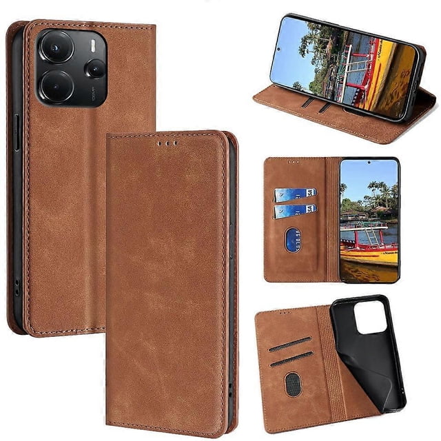 For Xiaomi Redmi Note 14 4G (164.84mm) Case Card Holder PU Leather Magnetic Closing Phone Cover - Da