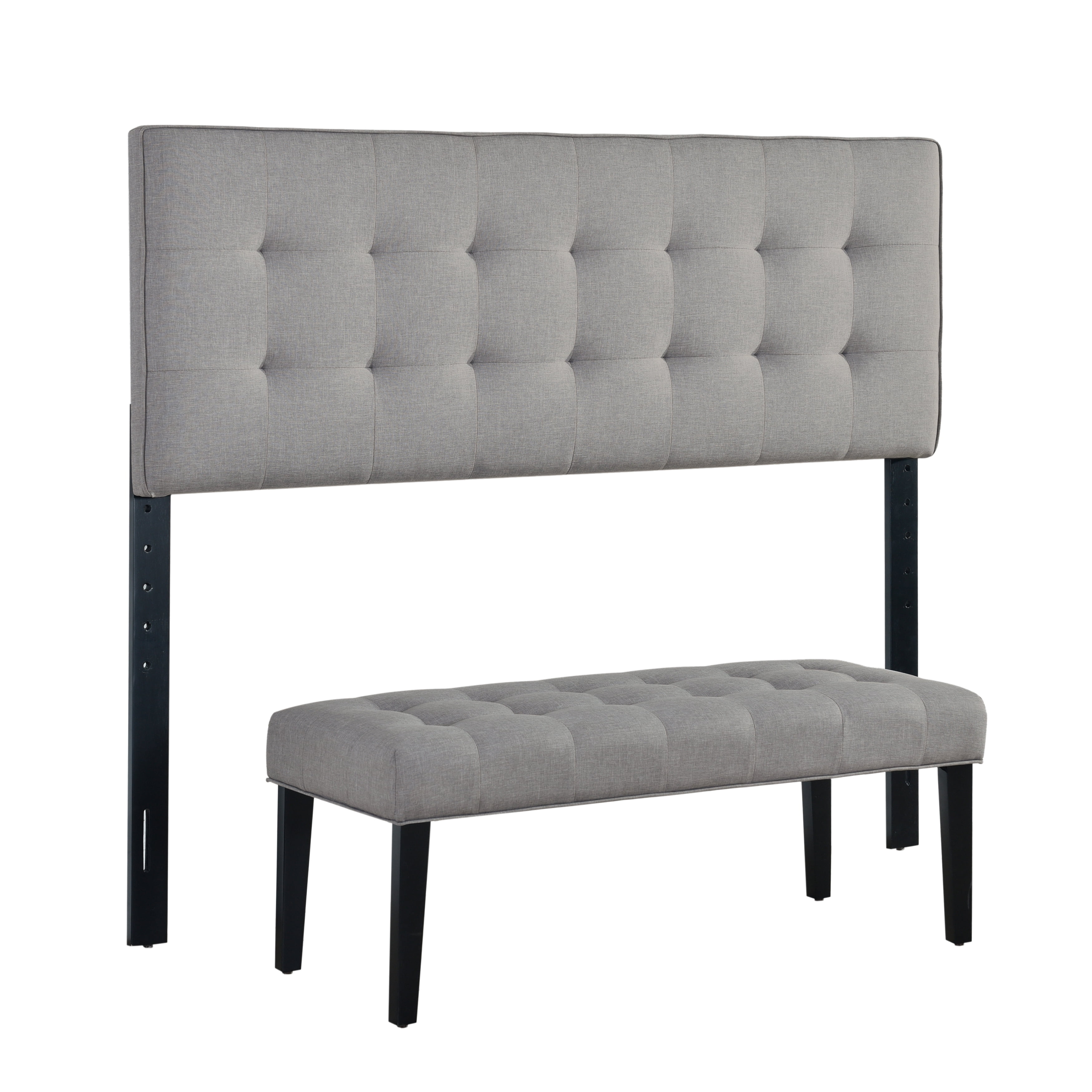 HomeFare Upholstered Queen Headboard and End of Bed Bench in Glacier Gray