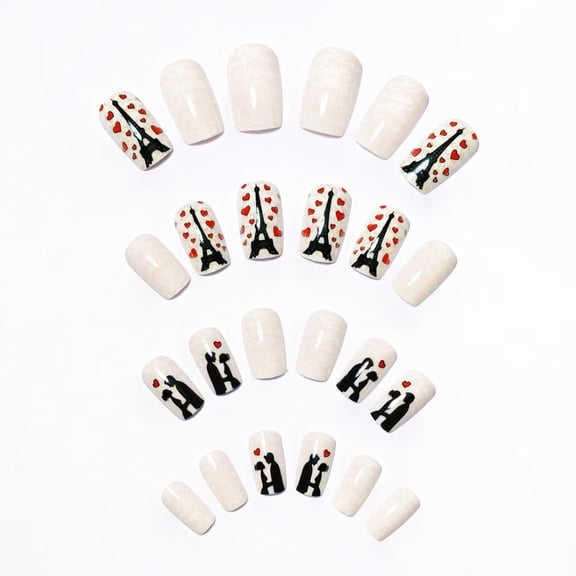 24 Pcs Medium Long Press on Nails, Romantic Red Heart Valentine's Day Wearable False Nail Tips, European Style Fake Nails for DIY Dating Party Manicure Decorations