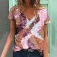 thumbnail image 1 of Hauts d'Été Grande Taille pour Femmes, Blouse Imprimée d'Été, T-Shirts Décontractés à Col en V, Manches Courtes, Hauts, T-Shirt à Col en V pour Femmes en Liquidation, 1 of 5