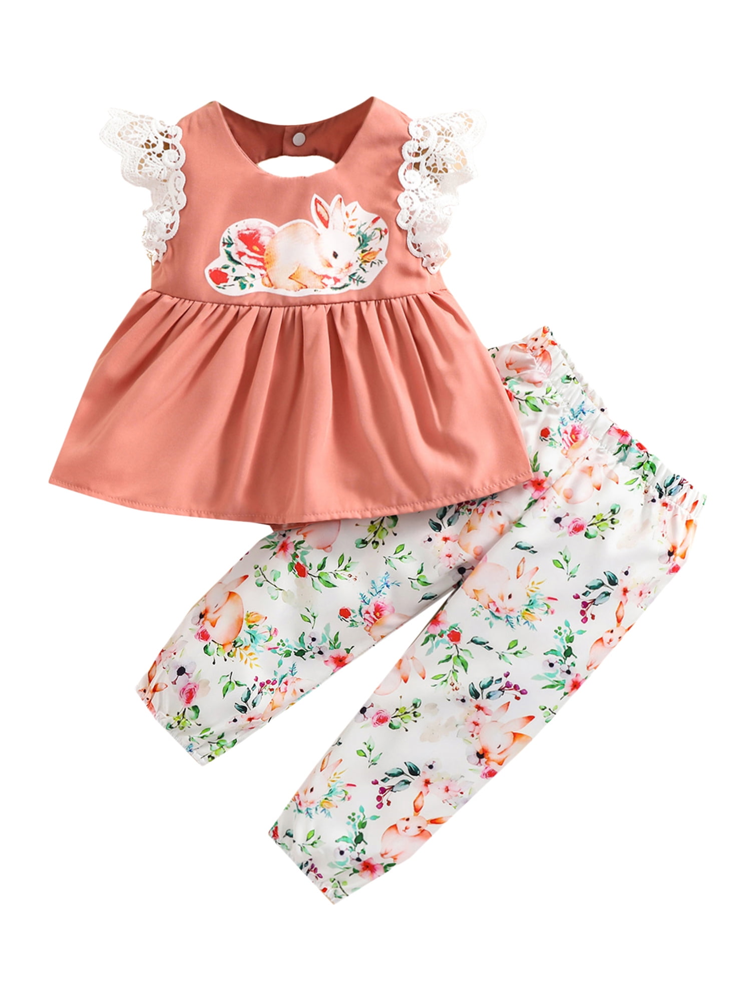 Toddler Kids Baby Girl Easter Clothes Floral Halter Sleeveless Tops Shorts 2Pcs Bunny Outfits