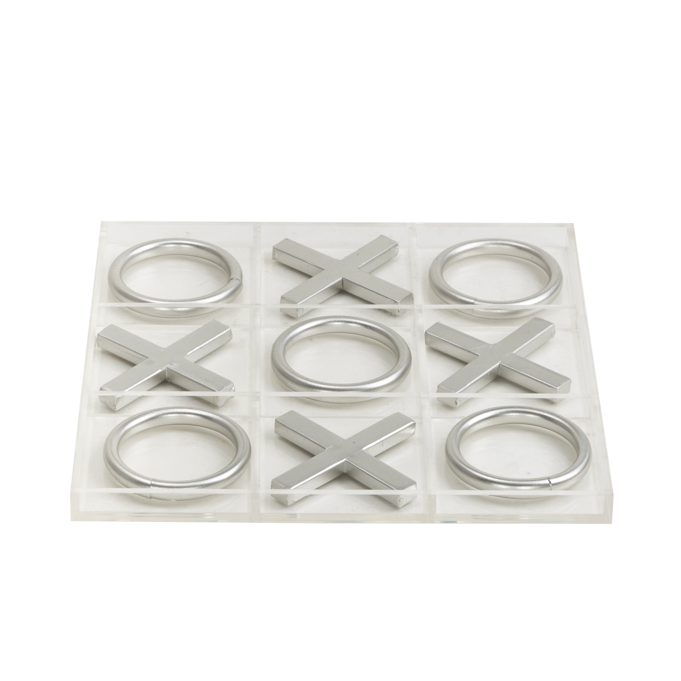 DecMode 12" x 1" Silver Metal Tic Tac Toe Game Set with Clear Acrylic Plastic Board, 1-Piece