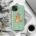 thumbnail image 6 of Cute Orange Tabby Cat Phone Case with Fish, Playful Cartoon Design on Green Striped Background, Durable Protective Cover for iPhone 16 15 14 13 12 11 Pro Plus Mini, 6 of 6