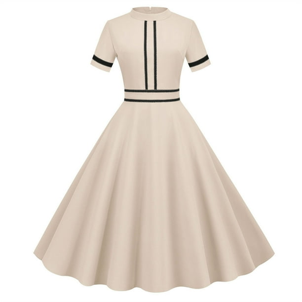 Women's Retro 1950s Prom Dress Vintage Crewneck Short Sleeve Cocktail Dress  A-Line Swing Midi Homecoming Dresses - Walmart Business Supplies