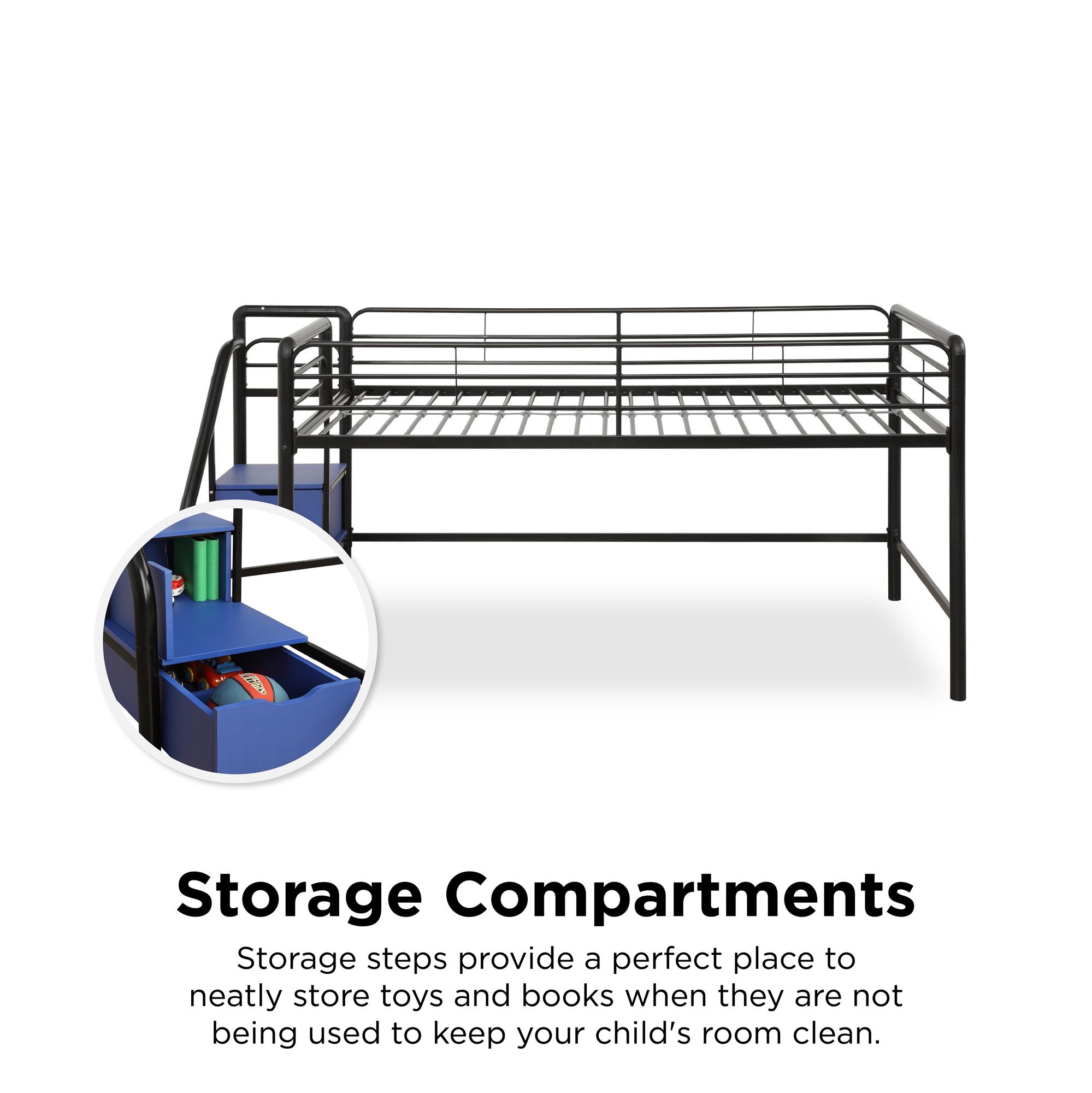 DHP Sol Junior Twin Metal Loft Bed with Storage Steps, Black - image 5 of 14