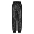 thumbnail image 5 of Women's Sequin High Waist Pants, Sparkly Pants for Women, Sparkly Elastic Waist Trousers, Shiny Party Pants, Comfortable Loose Fit, Holiday Celebration Wear, Glamorous Evening Outfits Black L, 5 of 9