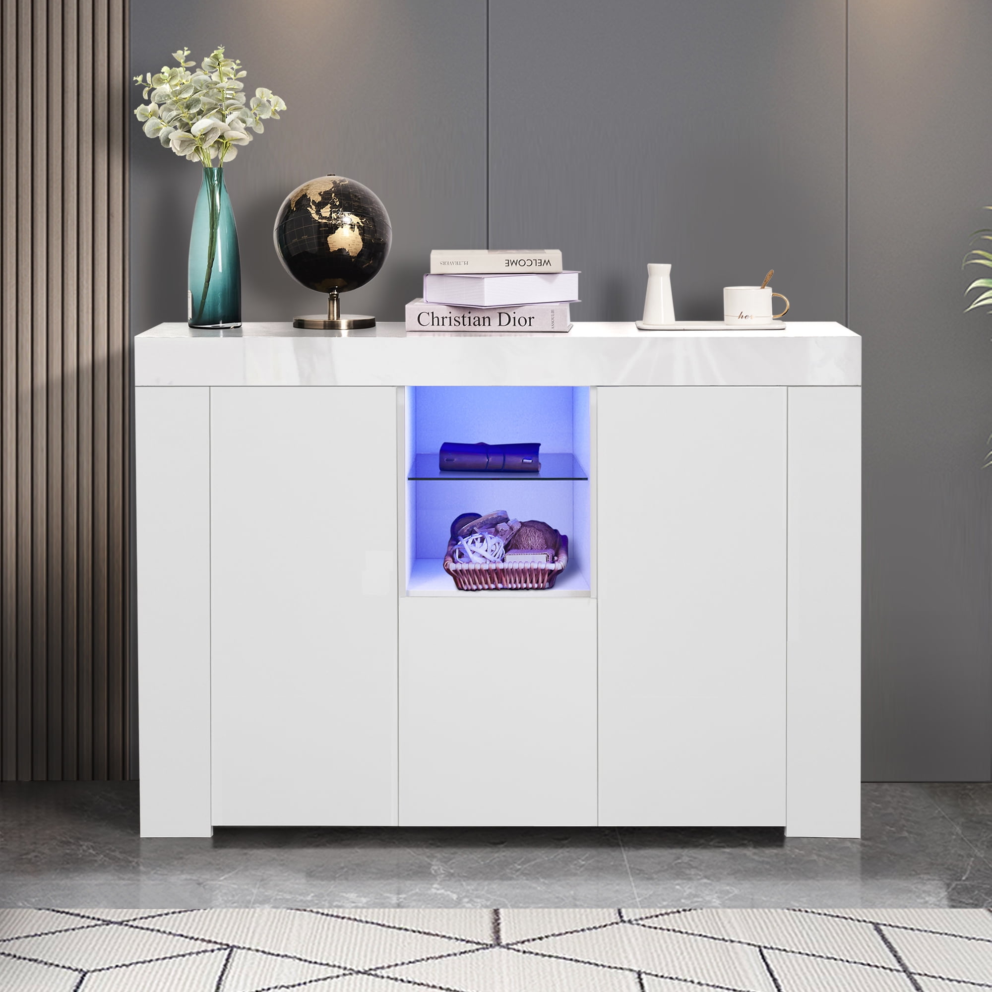 Bellemave Kitchen Sideboard with Drawer Wooden Storage Cabinet with LED ...