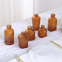 Efavormart Set of 6 Vintage Embossed Amber Gold Glass Bud Vases, Decorative Apothecary Style Reed Diffuser Table Centerpieces