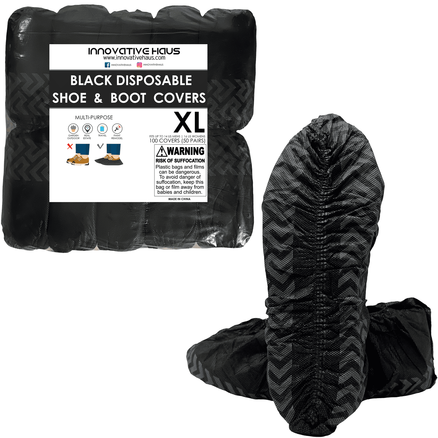 Innovative Haus 100 Pack Black Extra Large Disposable Shoe Covers