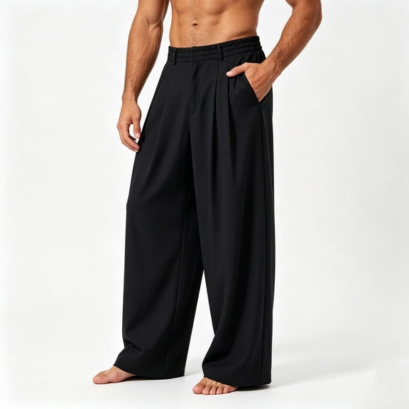 Xdegoge Mens Wide Leg Pants Pleated Dress Relaxed Fit Baggy Business Casual Trousers Vintage Slacks with Pockets for Office Work Suit Bottoms