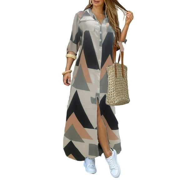 Oyyn Women's Button Down Long Sleeve Shirt Dress - Casual Loose Maxi Dress, S-XXL Sizes