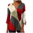 thumbnail image 3 of lcziwo 3/4 Length Sleeve Womens Tops 2025 Spring Henley Neck Tunic T Shirts Fashion Geometric Print Pleated Bell Blouses Vacation Outfits Multicolor M, 3 of 9