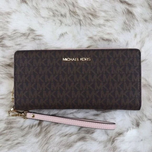 Michael Kors Cartera de Mano Larga con Cremallera Alrededor para Mujer, Color Marrón y Rosa