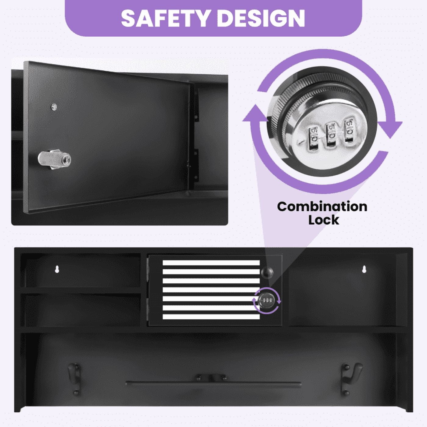 Tactical Gear Rack with Lockbox Safe & 2 Hooks, Heavy Duty Tactical Gear Rack, Safety Lock, Durable Metal, Police Gear Stand Wall-Mounted, for Home, Bar