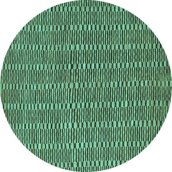 Ahgly Company Machine Washable Indoor Round Abstract Turquoise Blue Contemporary Area Rugs, 3' Round