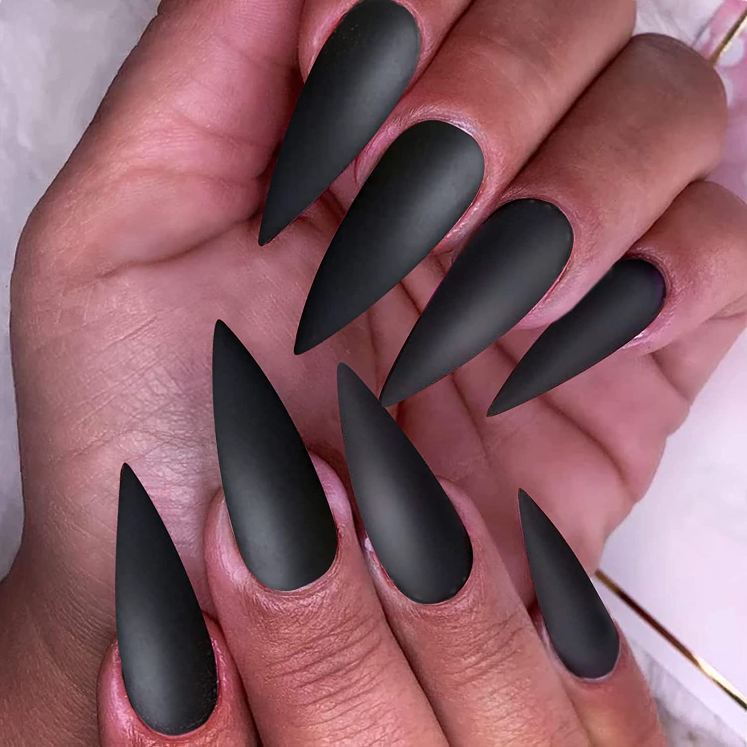 Black Press on Nails Long Length Matte Ombre Fake Nails with Glue Full