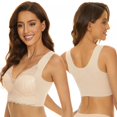 thumbnail image 1 of Lace Wireless Bra, Thin Full-Coverage V Neck Bra, Vest Style Gathered Underwear Comfort Bra for Everyday Wear, 1 of 12