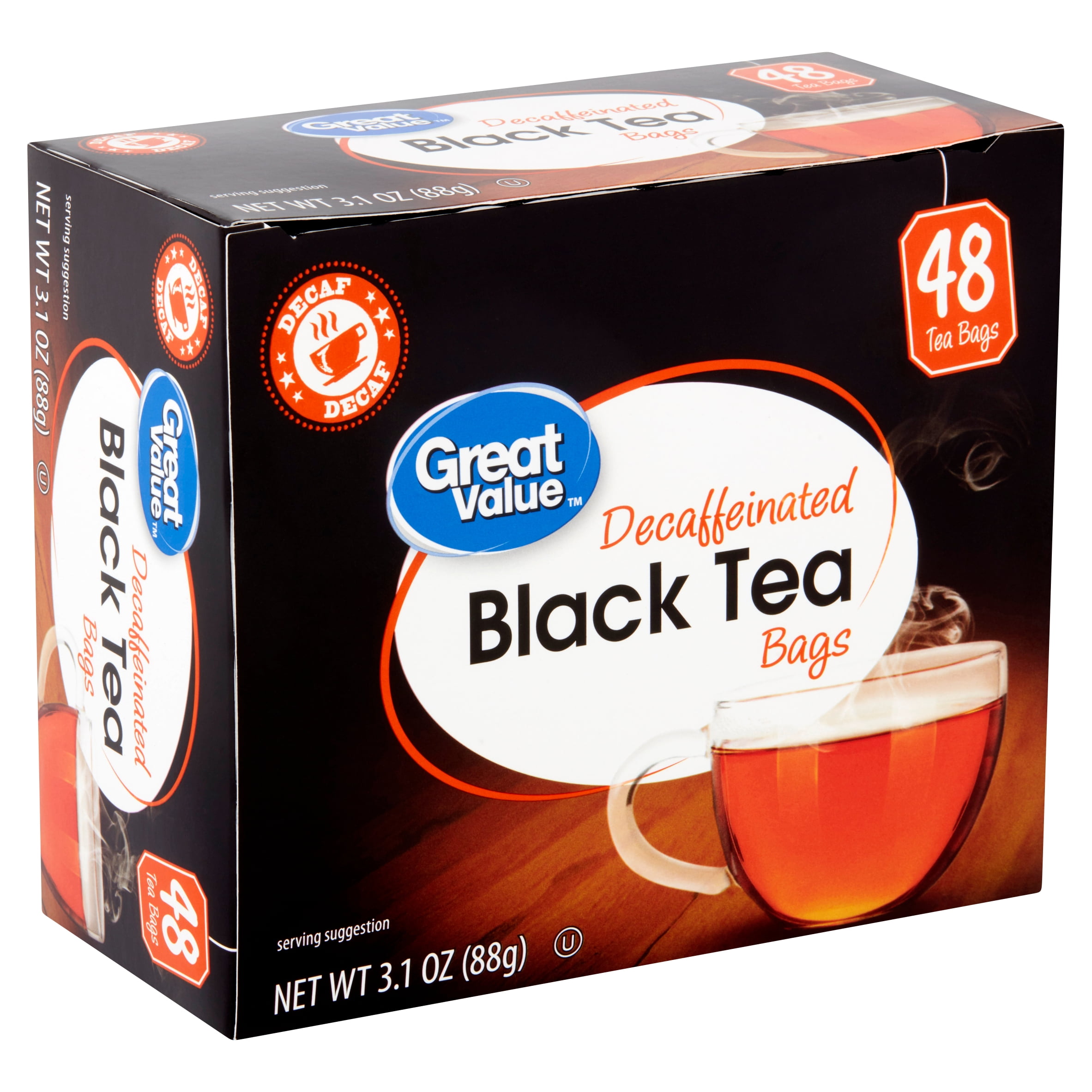Great Value Decaffeinated Black Tea Bags, 3.1 Oz, 48 Ct,