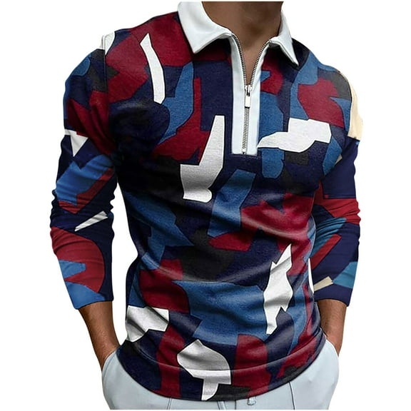Brilliant Shirts for Men Mens T Shirts Men's Shirts Turn-Down Collar Zip Up Pullover Tops Color Matching Casual Slim Fit Basic Clearance Clothes under $5.00