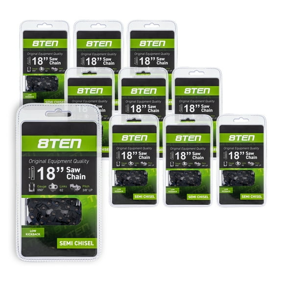 8TEN Chainsaw Chain 18 inch 3/8 Pitch for Poulan Jonsered Husqvarna 10 Pack 810-CCC2228H
