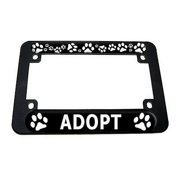 Paw Prints White On Black Adopt Dog Cat Motorcycle License Plate Frame