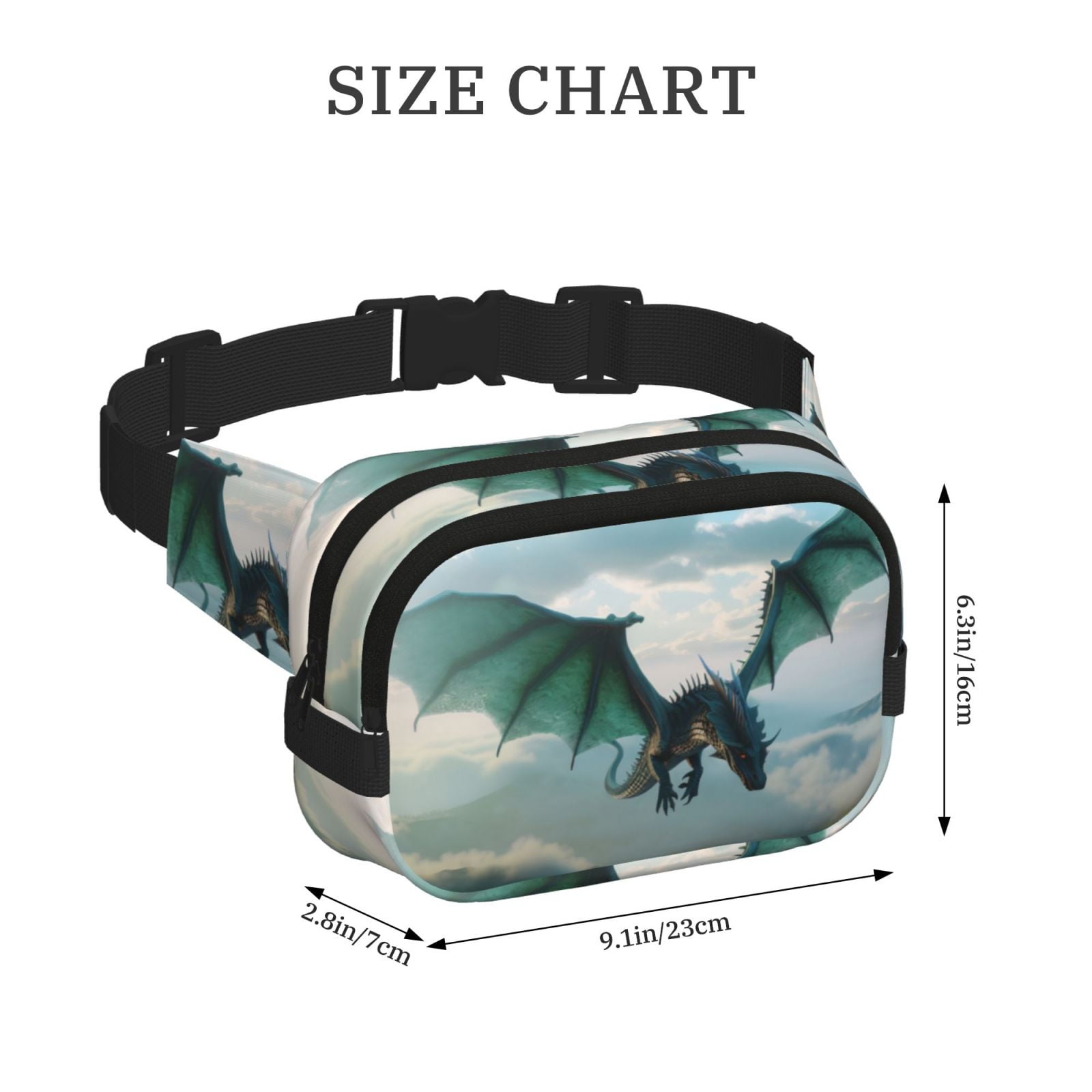 Picia Cloud Sky Green Dragon Print Square Double-Layer Waist Bag Mini Adjustable Waist Belt Bag Exercise Running Travel Hiking