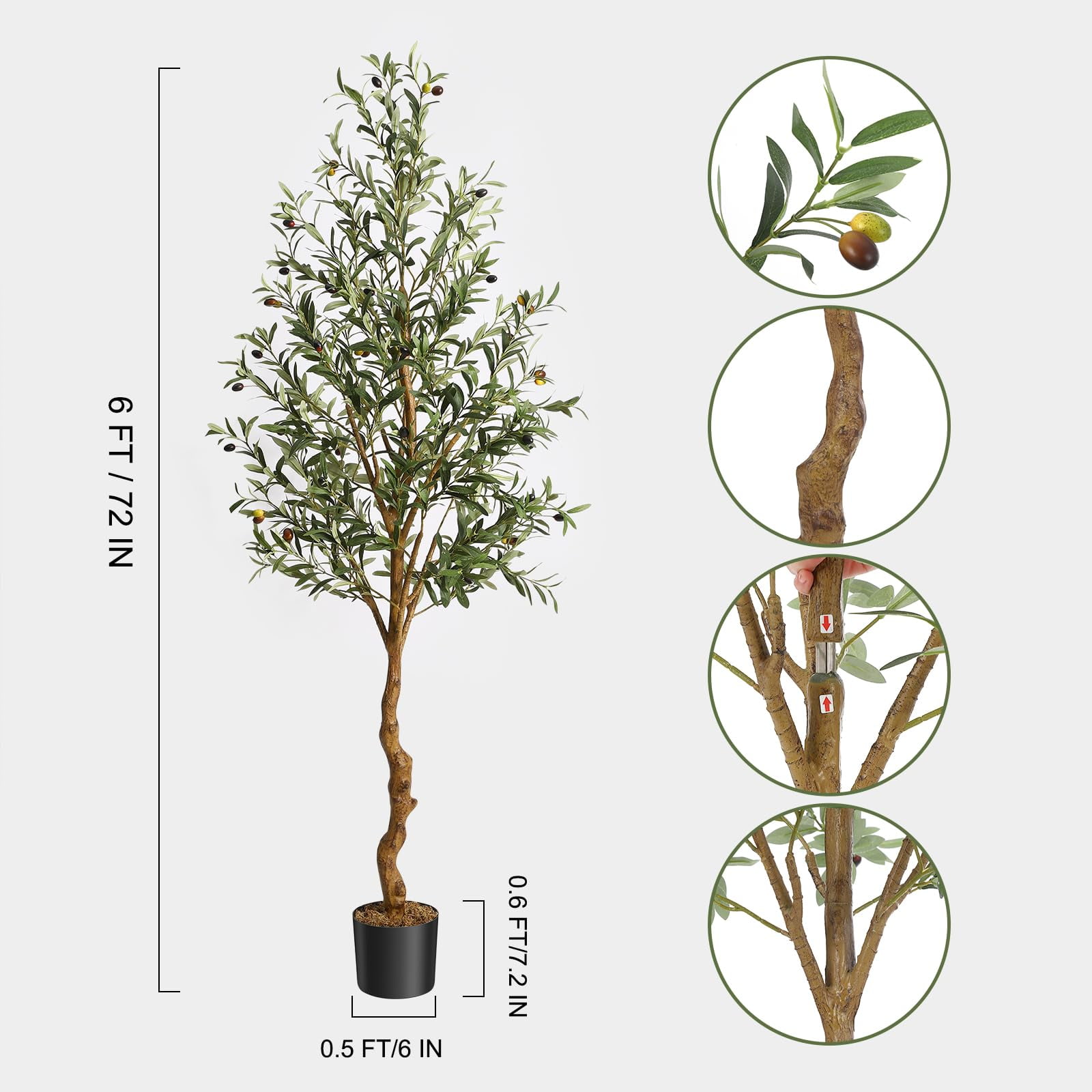 Ataucjin Artificial Olive Tree Tall Faux Silk Plant Faux Olive Tree Indoor Fake Potted Tree With Natural Wood Trunk And Lifelike Fruits For Home Office Decor Housewarming Gift