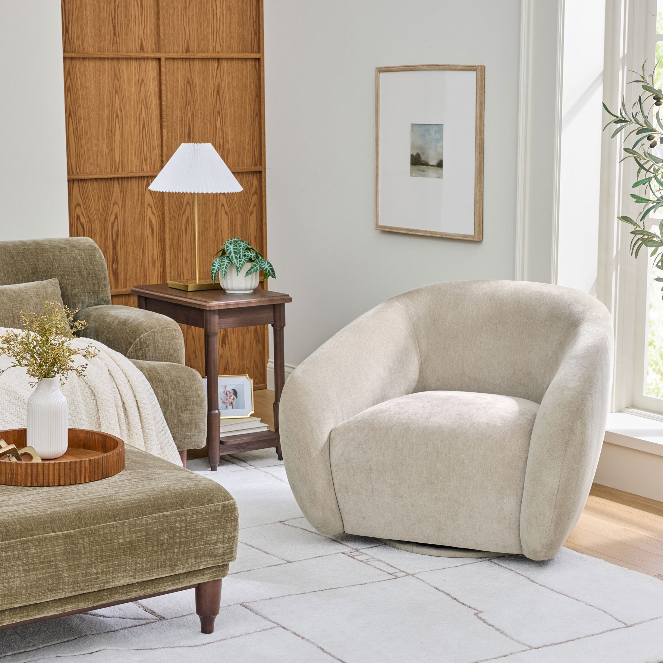 Better Homes & Gardens Vivian Swivel Chair, Sand Chenille