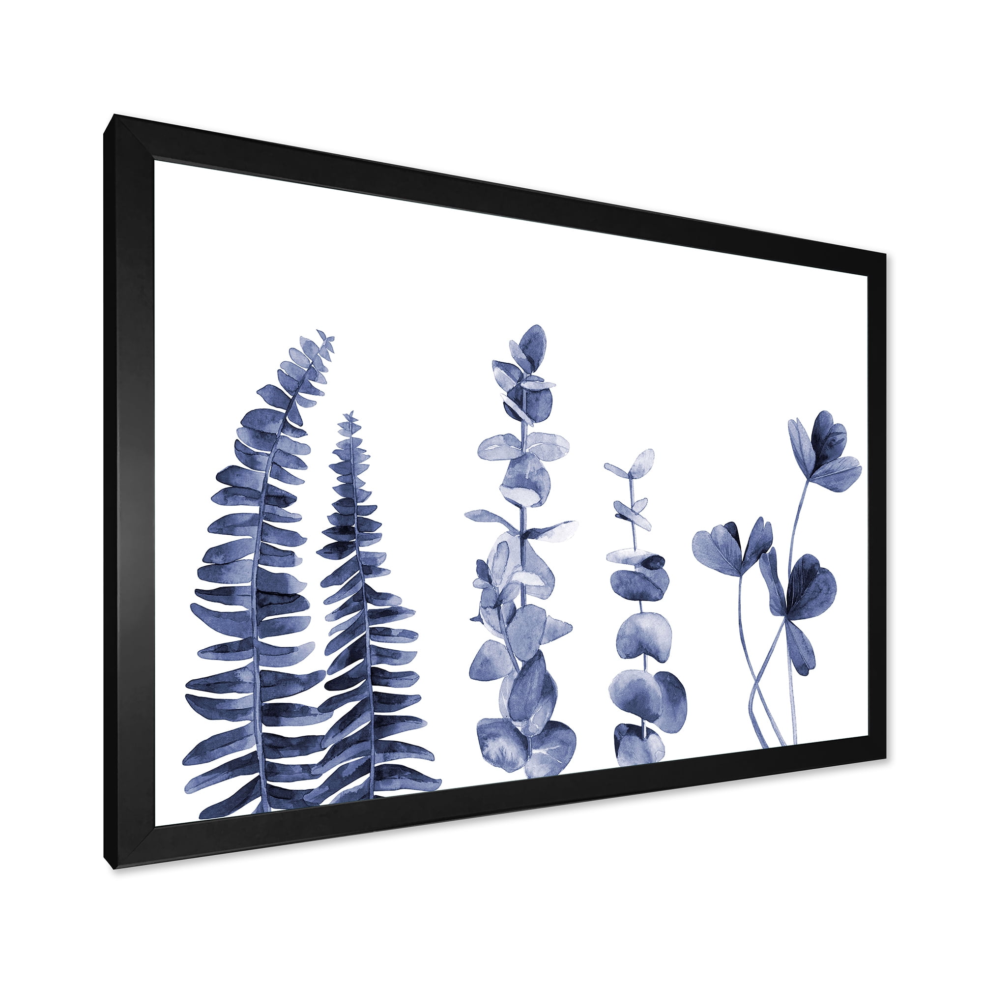 Designart 'Navy Blue Eucalyptus On White I' Traditional Framed Art Print