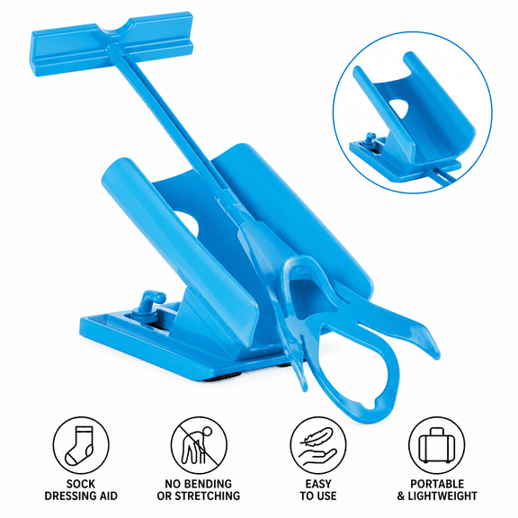 1Pc Sock Slider Easy On Easy Off Sock Aid Kit Sock Helper No Bending Stretching for Pregnancy and Injuries Living Tool Blue