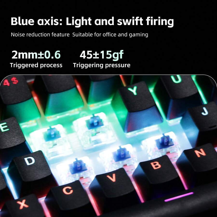KL61 Wired 60% Mechanical Gaming Keyboard RGB Backlit 61 Keys Ultra-Compact With Hot Swappable Blue/Red Switch