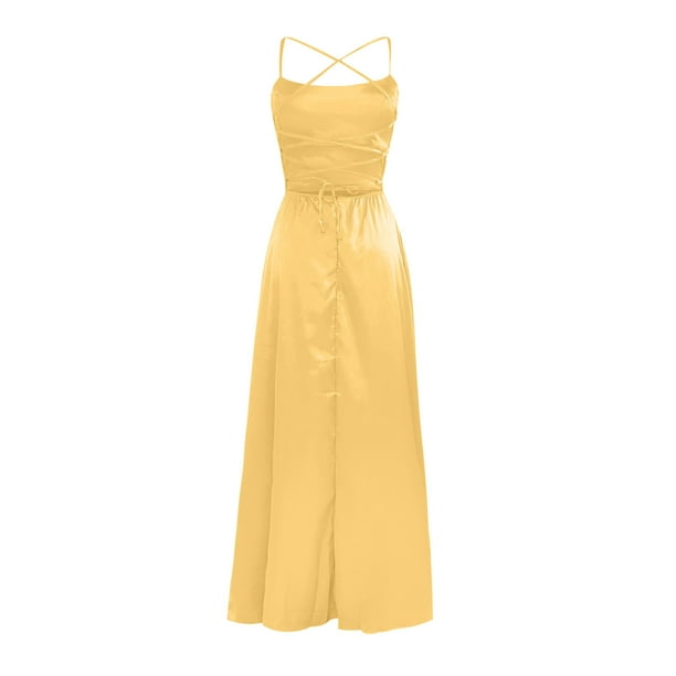 SMihono Summer Floor Length Ball Gown for Women High Waist Pleated Swing Slit Evening Party Dress Slim Sleeveless Prom Dress Flowy Solid House Dress Trendy Strap Cold Shoulder Babydoll Yellow 10 - SMihono Summer Floor Length Ball Gown for Women High Waist Pleated Swing Slit Evening Party Dress Slim Sleeveless Prom Dress Flowy Solid House Dress Trendy Strap Cold Shoulder Babydoll Yellow 10 -