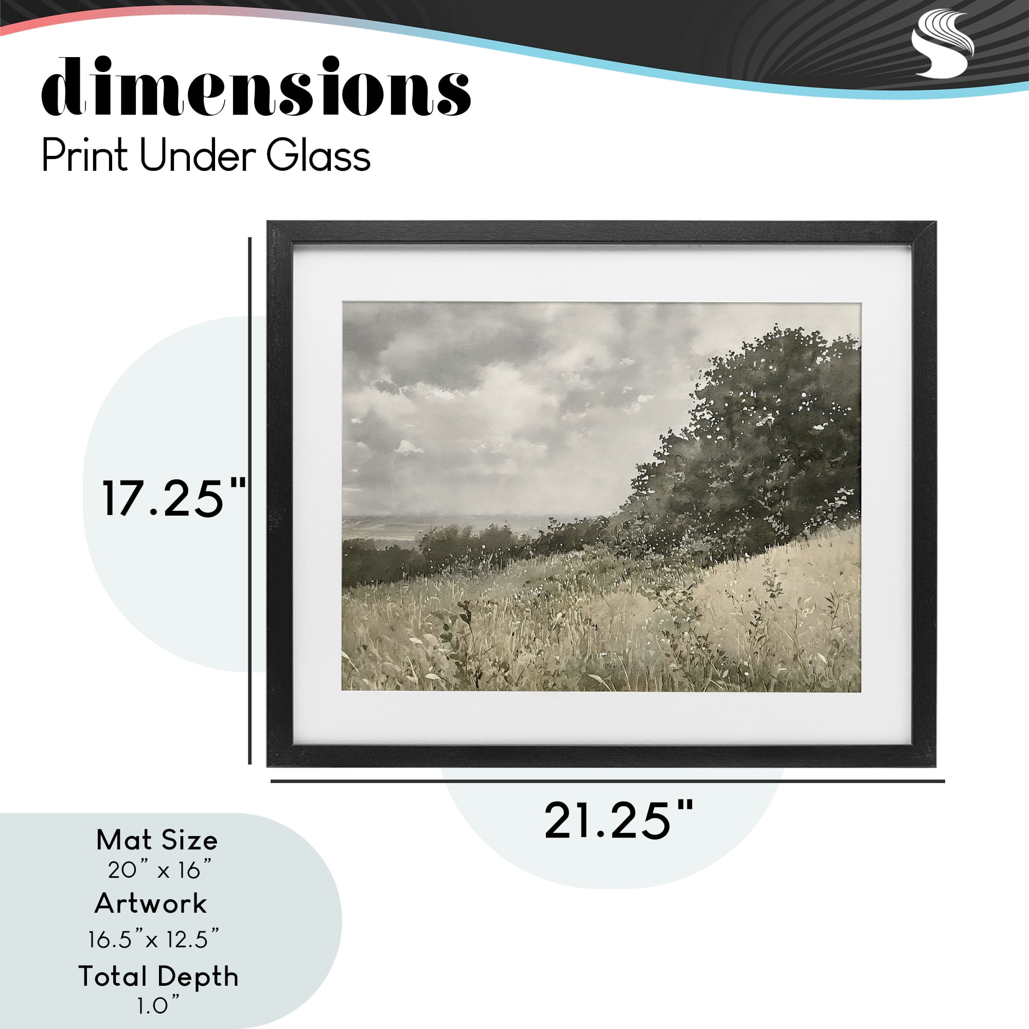 Stupell Industries Soft & Subtle Meadow Landscape Black Framed Print Under Glass, design by Riley B