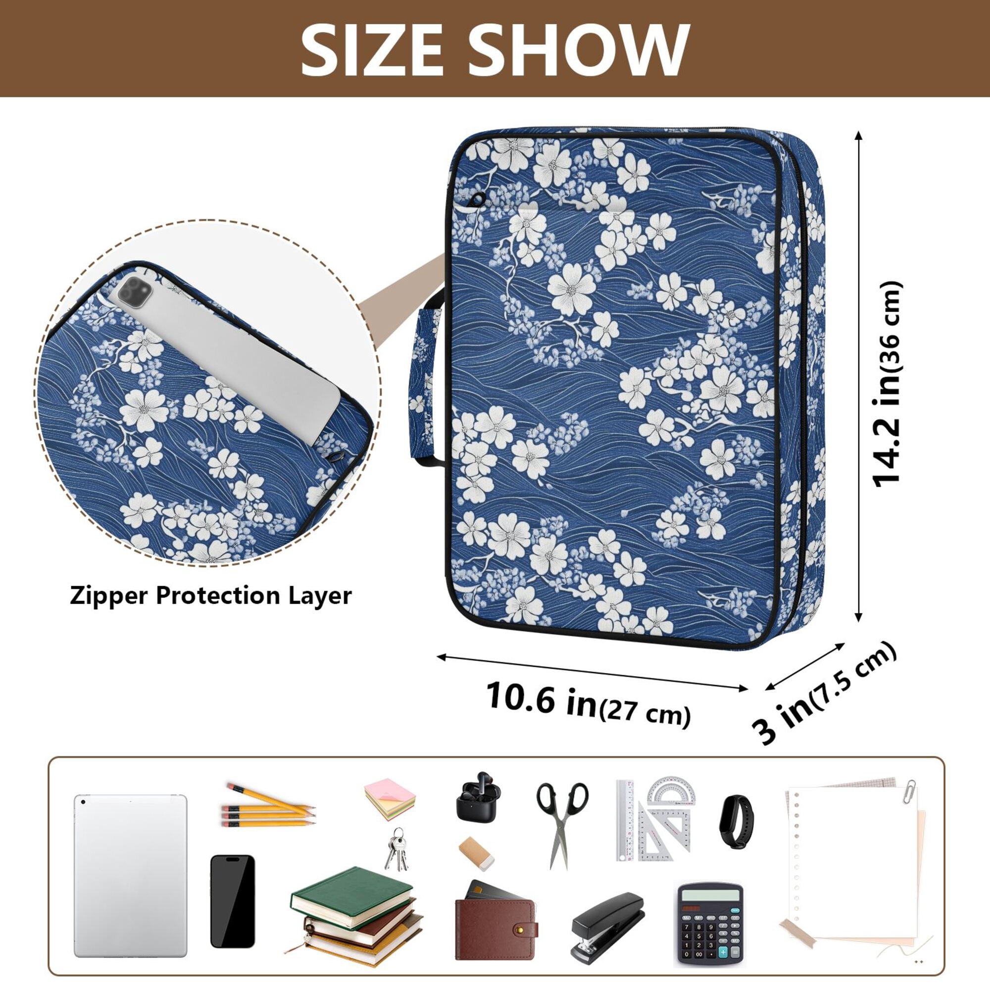 FORMRS Accordion File Folder A4 Size 7-Pocket Expanding Document Organizer Bag with 3 Ring Binder, Floral Ocean Waves