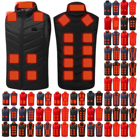 Wiicoznt Plus Size Heated Vest for Women and Men Smart Electric Zip Winter Hiking Heating Vest Lightweight Outdoor Warm Unisex Jackets with Pockets