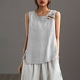 thumbnail image 3 of POIUYTR Women Cotton Linen Tank Tops Summer Scoop Neck Sleeveless Shirts Casual Loose Solid Color Camisole, 3 of 6